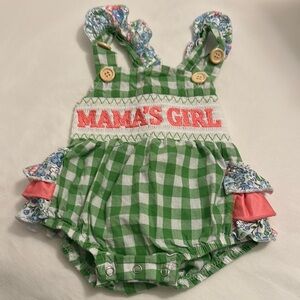 Green Checkered Baby Romper with Pink Accents